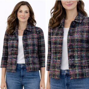 Talbots Wool Tweed Plaid Blazer Jacket Petite Size 12P Multicolour